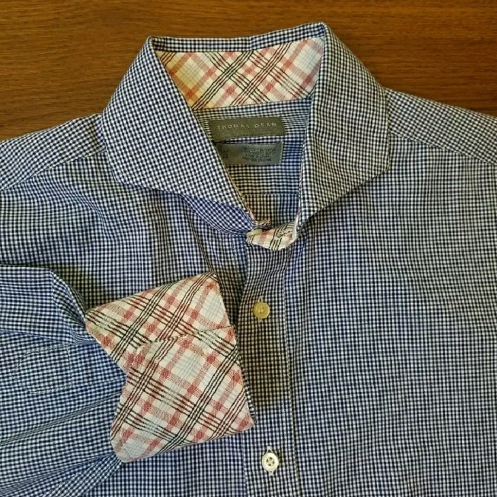 Thomas Dean checked flip cuff shirt long sleeve
